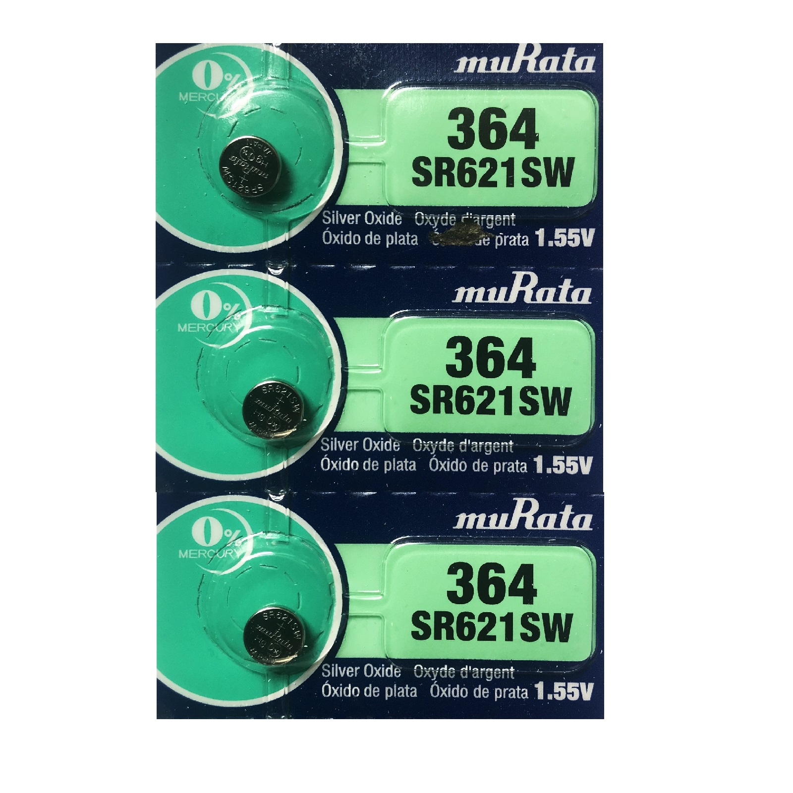 muRata 364 SR621SW AG1 LR621 Button Silver Oxide Battery (2+1 Pieces)