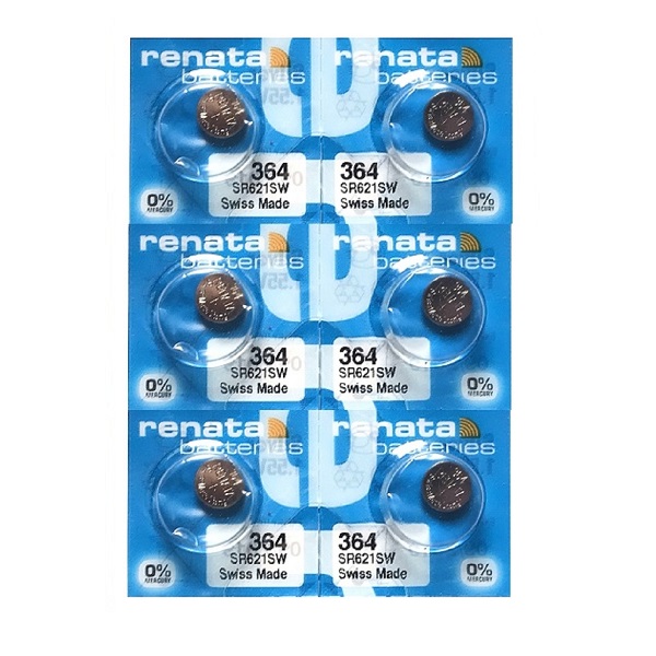 Renata 364 SR621SW AG1 LR621 Silver Oxide Button Battery (6 Pieces)