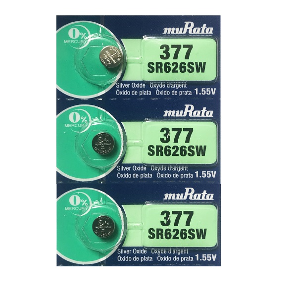 muRata 377 SR626SW AG4 LR66 Silver Oxide Button Battery (2+1 Pieces)