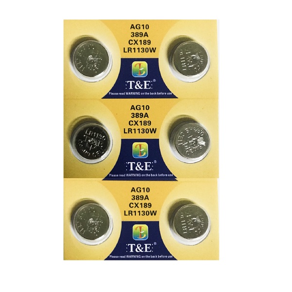 T&E AG10 SR1130SW LR1130 389 Alkaline Button Battery (6 Pieces)