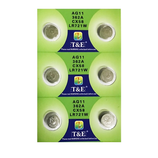 T&E AG11 SR721SW LR721 LR58 362 Alkaline Button Battery (6 Pieces)