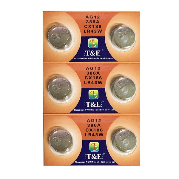 T&E AG12 SR43SW LR43 386 Alkaline Button Battery (6 Pieces)