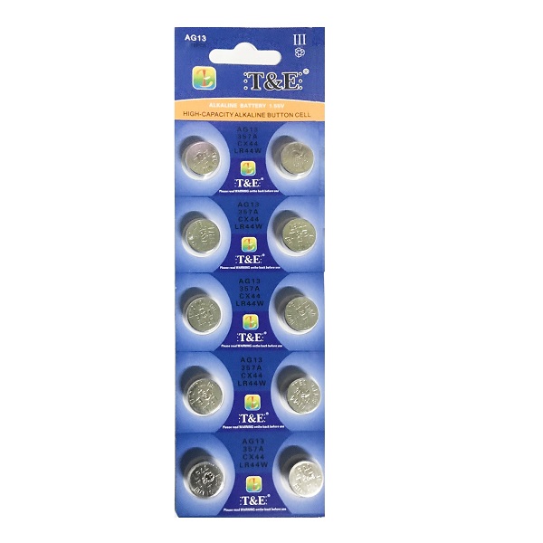 T&E AG13 SR44SW LR44 LR1154 357 Alkaline Button Battery (10 Pieces)