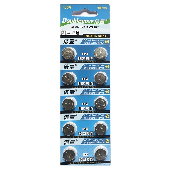 Doublepow AG13 SR44SW LR44 357 Button Alkaline Battery (10 Pieces)