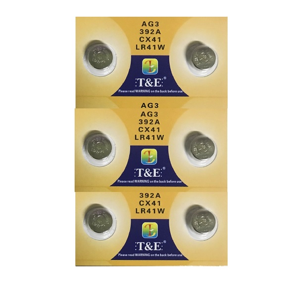 T&E AG3 SR41SW LR41 392 Alkaline Button Battery (6 Pieces)