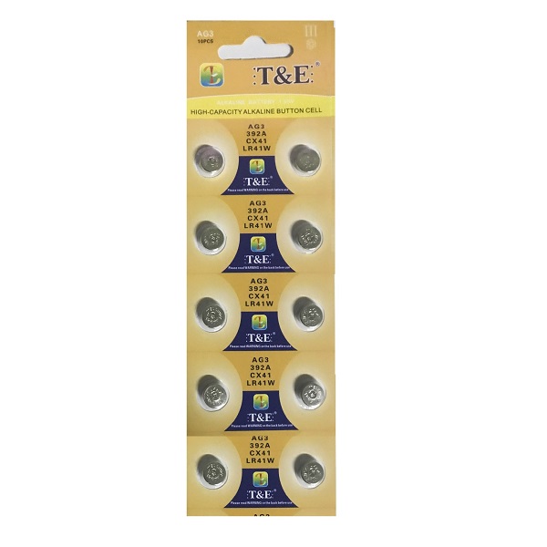 T&E AG3 SR41SW LR41 392 Alkaline Button Battery (10 Pieces)