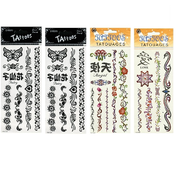 Temporary Fairy Flower Color and Black Style Tattoos Sticker (Set of 4)