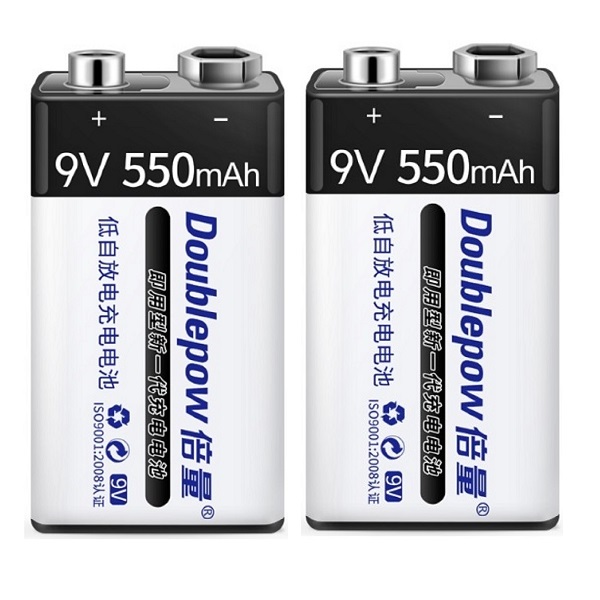 Doublepow 9V 6F22 550mAh LSD Lithium Rechargeable Battery (2 Pieces)