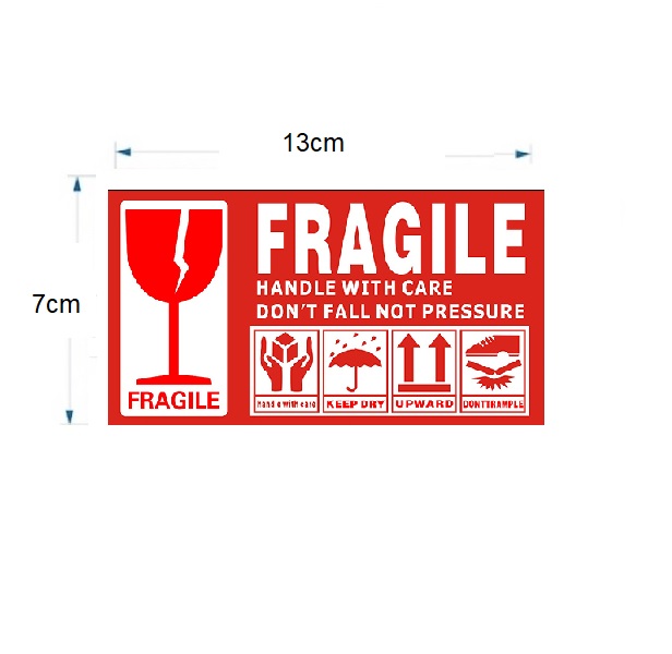 IATA Large Size Fragile Landscape Label Sticker 13 x 7cm (100 Pieces)
