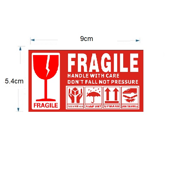 Fragile Label Sticker Landscape Small Size 9 x 5.4cm (100 Pieces)