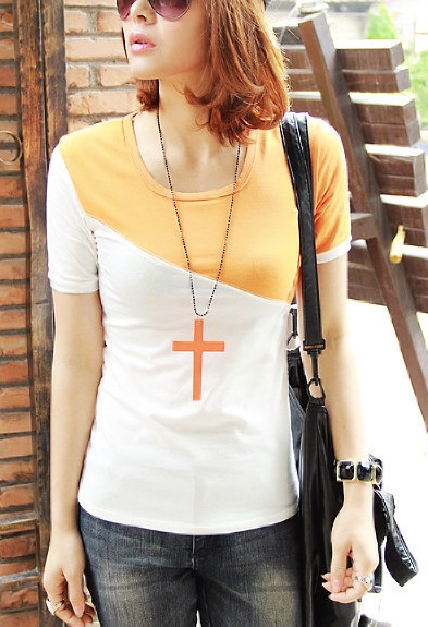 Fashion Short Sleeve Slim Fit T-Shirt Size XL (Orange) 