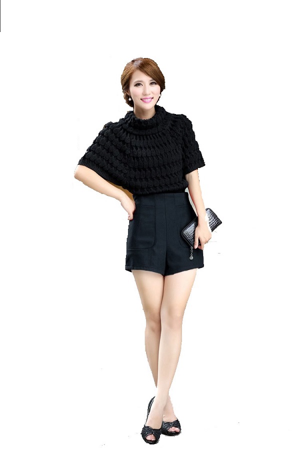 Autumn Fashion Double Layer Waist Short Pant Size M (Black)