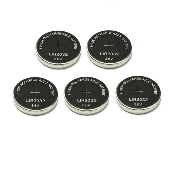 LIR2032 3.6V Lithium Rechargeable Industrial Cell Button Battery (5 Pieces)
