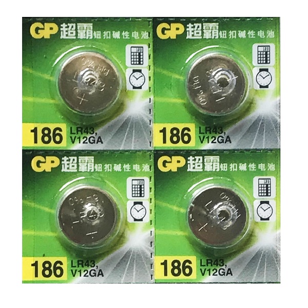 GP LR43 AG12 SR43SW 186 386 Alkaline Button Battery (4 Pieces)