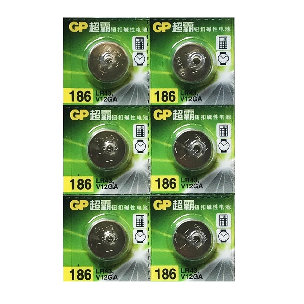 GP LR43 AG12 SR43SW 186 GP86A 386 Alkaline Button Battery (6 Pieces)