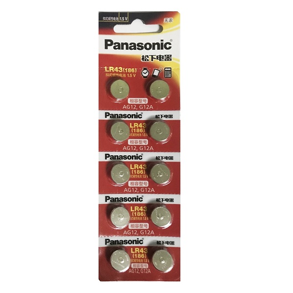 Panasonic LR43 AG12 SR43SW 386 Alkaline Button Battery (10 Pieces)