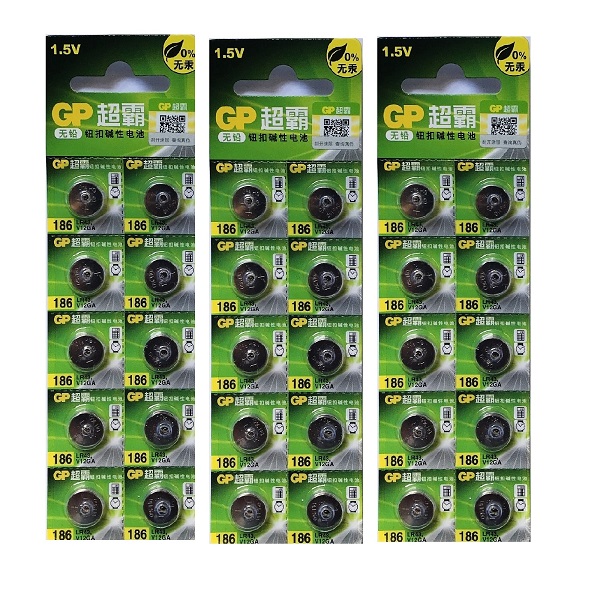 GP LR43 AG12 SR43SW 186 386 Alkaline Button Battery (30 Pieces)