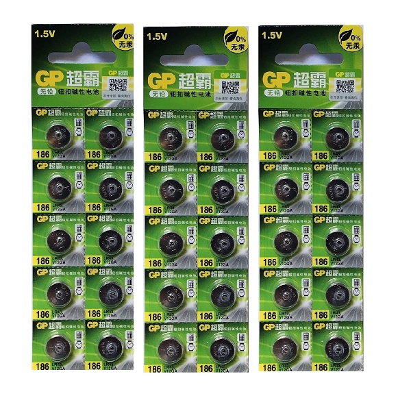 GP LR43 AG12 SR43SW 186 386 Alkaline Button Battery (10+10 Pieces)