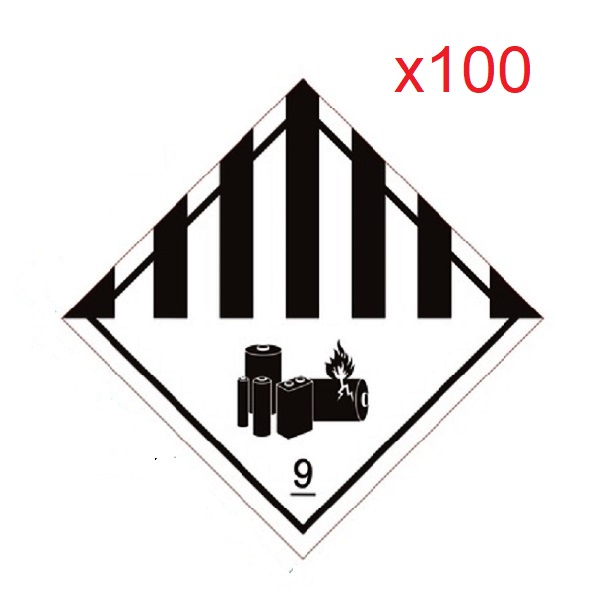 IATA DGR Hazard Class 9 Lithium Batteries Label 10x10cm (100 Pieces)