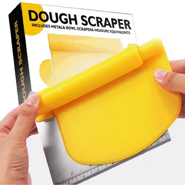 2 in 1 Stainless Steel Dough Scraper Cutter Flour Pastry with Scale Cutter (Yellow)