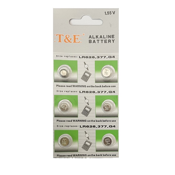 T&E AG4 SR626SW LR626 377 Alkaline Button Battery (6 Pieces)