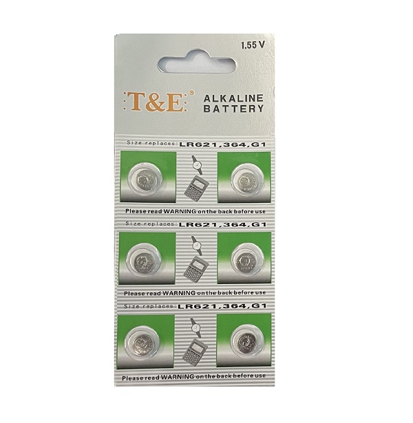 T&E AG1 SR621SW LR621 364 Button Alkaline Battery (6 Pieces)