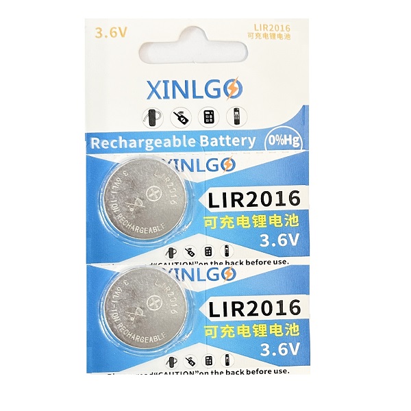 XINLGO LIR2016 3.6V Lithium Rechargeable Cell Button Battery (2 Pieces)