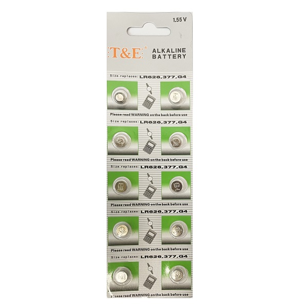 T&E AG4 SR626SW LR626 377 Alkaline Button Battery (10 Pieces)