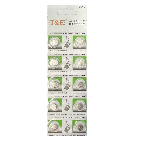 T&E AG5 SR754SW LR754 LR750 393 Alkaline Button Battery (10 Pieces)