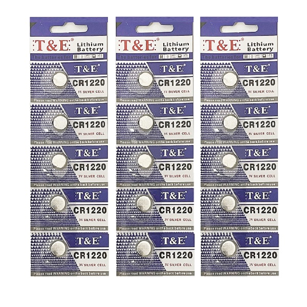 T&E CR1220 Lithium Cell Button Battery (15 Pieces)