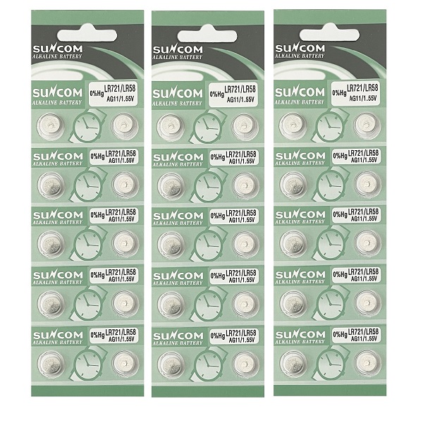 SUNCOM AG11 SR721SW LR721 LR58 362 Alkaline Button Battery (30 Pieces)