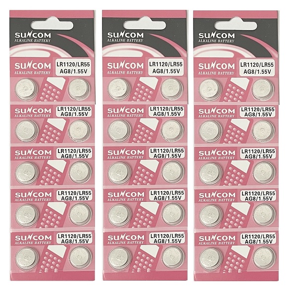 SUNCOM AG8 SR1120SW LR1121 LR55 391 Alkaline Button Battery (30 Pieces)