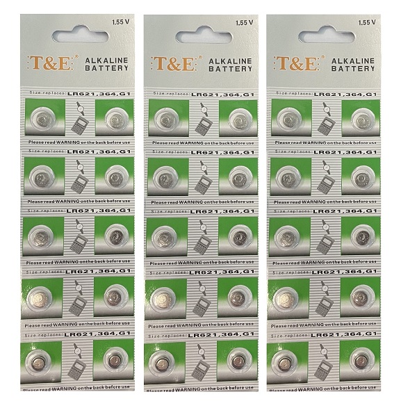 T&E AG1 SR621SW LR621 364 Button Alkaline Battery (30 Pieces)