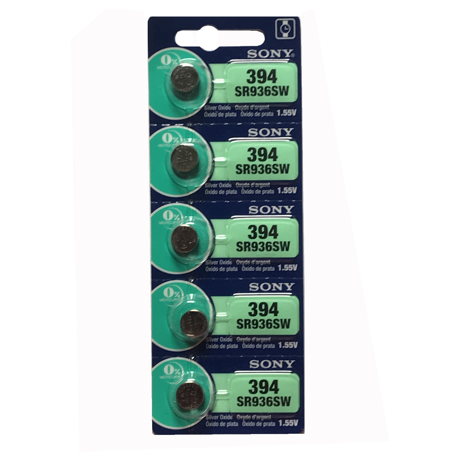 Sony 394 SR936SW AG9 SR45 SR936 1.55V Button Silver Oxide Battery (5 Pieces)