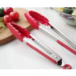 Stainless Steel Handle High Temperature Resistant Non Slip Silicone Food Clip Tong (9 &12 Inch Red)