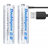 DoublePow AA 2400mWh Li-ion with buil-in Micro USB Fast Charge Rechargeable Battery (2 Pieces)